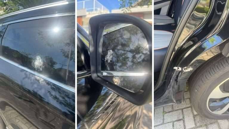 Veja o carro do goleiro Rossi depois de tentativa de assalto a jogadores do Flamengo hoje