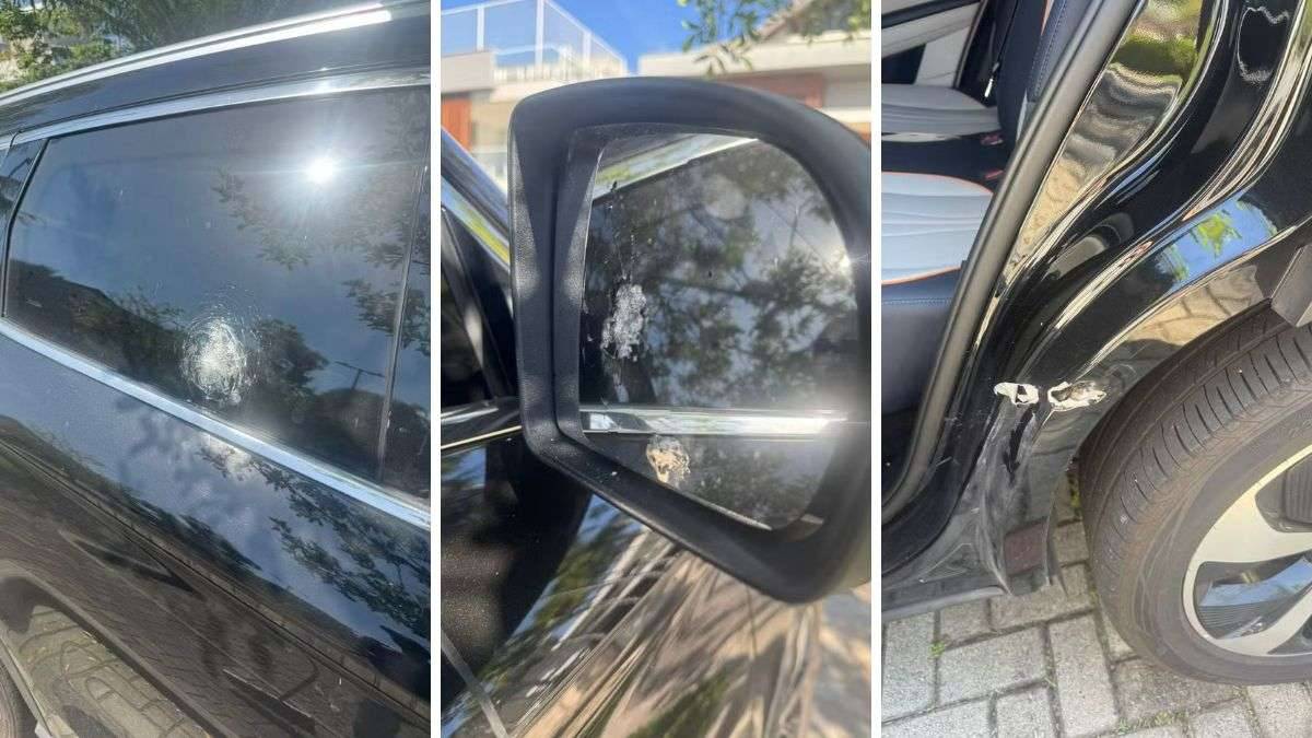 Veja o carro do goleiro Rossi depois de tentativa de assalto a jogadores do Flamengo hoje