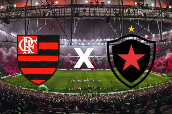 Escudos do Flamengo e do Botafogo-PB sobre o Maracanã